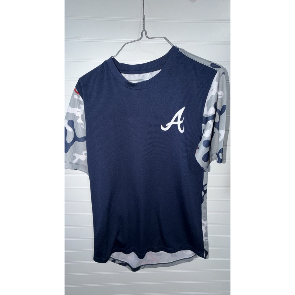 Atlanta Braves MLB Boys XL 18/20 Navy Blue Camo Performance T-Shirt Gen2 Logo